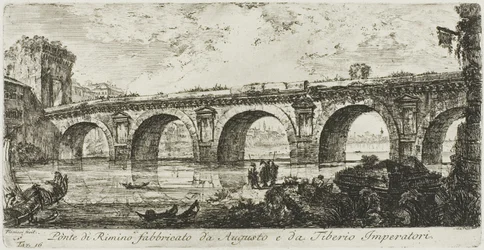 Il ponte di Rimini costruito dagli imperatori Augusto e Tiberio, tavola 16 da Alcune vedute di archi trionfali e altri monumenti