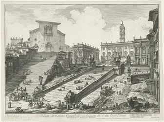 Scalinata verso Piazza del Campidoglio e Santa Maria in Aracoeli a Roma (Veduta del Romano Campidoglio con Scalinata che va alla Chiesa d
