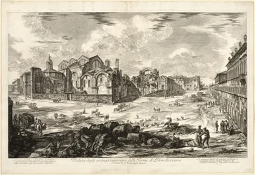 Veduta dei resti visibili delle Terme di Diocleziano, da Vedute di Roma