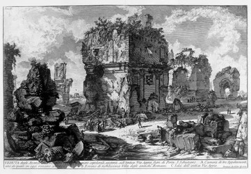 Veduta di una tomba sulla Via Appia a Roma. Disegno di Giovanni Piranesi (conosciuto come Piranese) 1756