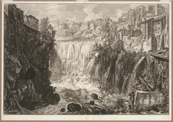 Veduta della grande cascata a Tivoli, da Vedute di Roma
