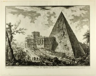 Veduta della Tomba Piramidale di Cestio, dalle Vedute di Roma