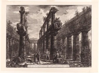 Veduta dei Resti delle Due File di Colonne nel Tempio di Nettuno che [originariamente] formavano i colonnati lungo i lati della cella e sostenevano la parte superiore del tetto, da Diverse Vedute di Paestum