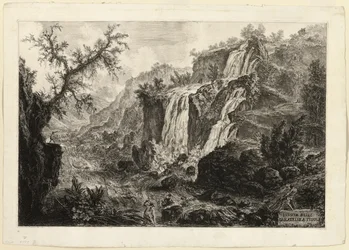 Vista della piccola cascata e rapide, Tivoli, dalle vedute di Roma