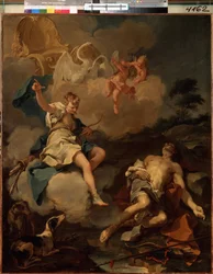 Diana ed Endimione. Nella mitologia greca Diana (Artemide) visita durante la notte Endimione, immerso in un sonno perpetuo, solo per contemplarne la bellezza.