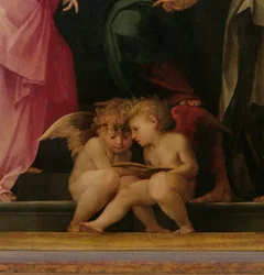 Due cherubini che leggono, dettaglio da Madonna col Bambino e Santi