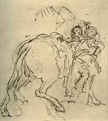 Un cavaliere appoggiato al suo cavallo, c1740s, 1928