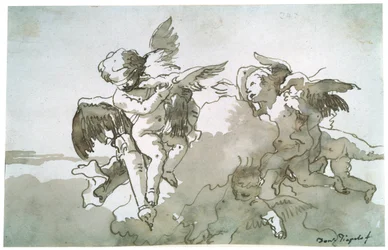 Cupidi con colombe e una torcia