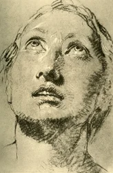 Testa di una giovane donna, che guarda in alto, c. 1755
