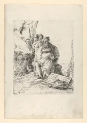Mago con quattro figure vicino a un altare fumante, dagli Scherzi, ca. 1743-52