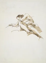 Figura maschile reclinata vista dal basso