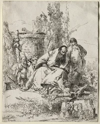 Scherzi: mago seduto, ragazzo e quattro figure, 1735-40