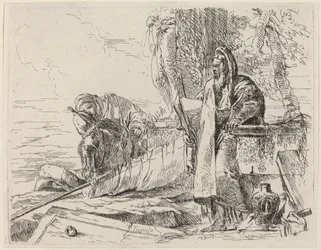 Filosofo in piedi e altre due figure