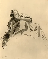 Donna seduta, vista obliquamente dal basso