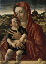 Tedesco: Maria mit dem Kind, das auf einer Brüstung steht Madonna con Bambino
