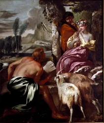 Giacobbe incontra Rachele al pozzo Dipinto di Giovanni Benedetto Castiglione detto il Grechetto (1610-1665) XVII secolo Genova, collezione privata