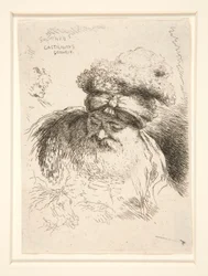 Un vecchio con una grande barba, visto di fronte, con la testa e gli occhi abbassati, dalla serie Les petites têtes d