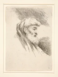 Vecchio con lunga barba, di profilo, rivolto a destra, dalla serie Les petites têtes d