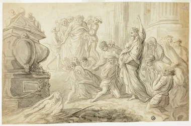 Resurrezione di Lazzaro (recto); Viaggiatori con carro fuori dalla locanda (verso)