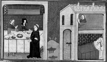 Decameron, Don Felice è invitato alla tavola di Frate Puccio; Don Felice è a letto con la moglie di Puccio. Terza giornata, racconto 4