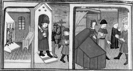 Decameron, Il cavaliere Lambertuccio fugge dalla stanza di Isabella; il marito della donna trova l