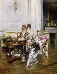 Signore eleganti in un interno, c.1875