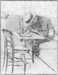 Paul Cesar Helleu a un tavolo in un caffè