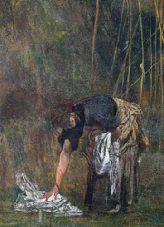 Contadina che raccoglie il bucato