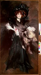 Ritratto di Mademoiselle Lantelme. Giovane donna vestita secondo la moda nera della Belle Époque, 1907. 227 x 118 cm. Roma, Galleria Nazionale d