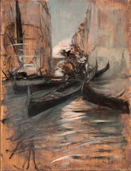 Veduta di un canale a Venezia con gondole