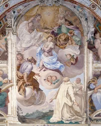 Italia, Lombardia, Pavia, Certosa di Pavia, Storie di Gesù e Maria, dettaglio affresco