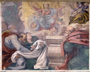 Italia, Lombardia, Pavia, Certosa di Pavia, Storie di Gesù e Maria, (dettaglio) affresco