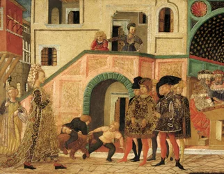 Storie di Susanna, circa 1450, pannello frontale di cassapanca dipinta (dettaglio)