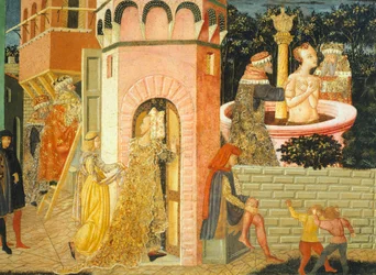 Storie di Susanna, circa 1450, lato destro di cassone dipinto, (dettaglio)