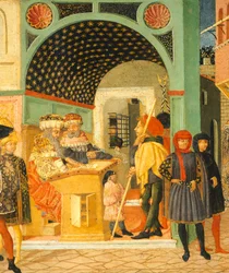 Storie di Susanna, circa 1450, lato destro di cassone dipinto, (dettaglio)