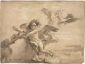 Cupido bendato e due colombe