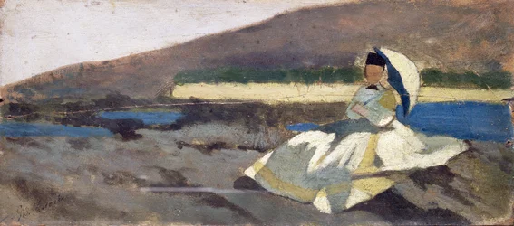 Signora seduta nel paesaggio