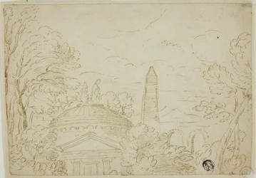 Paesaggio con tempio, obelisco e acquedotto