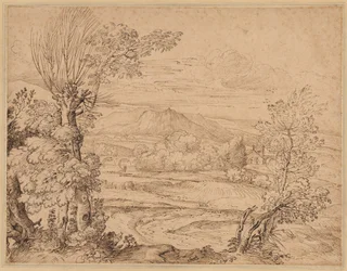 Paesaggio con fiume e acquedotto