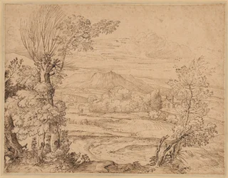 Paesaggio con un fiume e acquedotto, metà del 1600