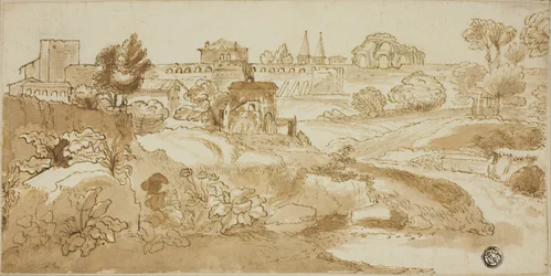 Vista di Roma, con la via Appia
