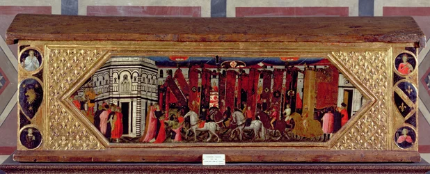 Cassone decorato con una scena del Palio di S. Giovanni