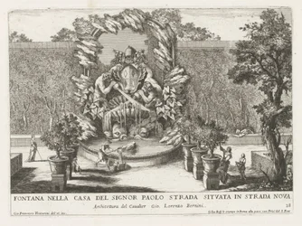 Fontana con uno stemma papale, due tritoni e delfini (serie Fontane nei palazzi e nei giardini di Roma)