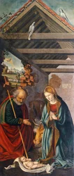 Adorazione del Bambino, pannello centrale del Trittico che raffigura la Natività con i Santi Francesco e Bartolomeo con due donatori