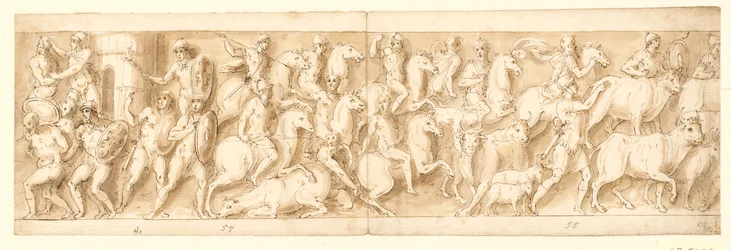 Un insediamento tedesco viene distrutto (fine del LXXI); i tedeschi in fuga sono inseguiti (LXXII); donne (non raffigurate da Guerra) e animali vengono portati via (LXXIII)