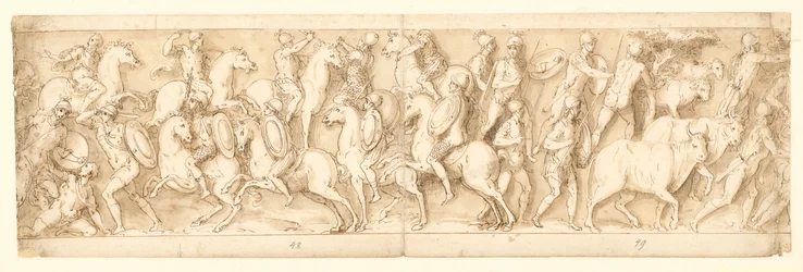 Attacco ai tedeschi (LXIII); i loro capi sono catturati (parzialmente restaurato sulla colonna; LXIV)