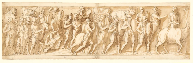 Romani in Marcia (XXXVI); Marco Aurelio, Pompeo e un Assistente Guardano la Marcia (XXXVII); una Sosta nella Marcia (XXXVIII)