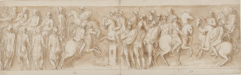 Sarmati davanti al consiglio imperiale (fine del LXII, inizio del LXIII); circondati da guardie, Marco Aurelio e Pompeo a cavallo osservano una schermaglia (XC); nobili tedeschi portano un messaggio (fino a metà XCI)