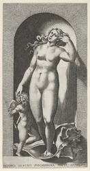 Venere in una nicchia, in piedi su una conchiglia, con Cupido alla sua destra, da una serie, 1526