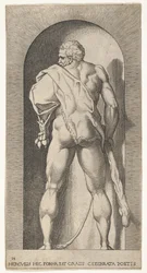 Tavola 15: Ercole in piedi in una nicchia, indossa una pelle di leone e tiene una clava, visto da..., 1526